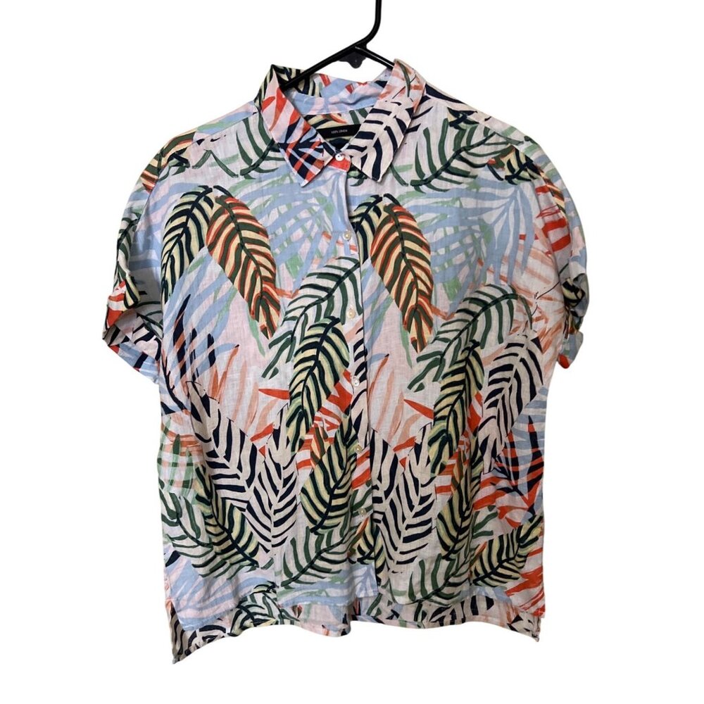 Tahari Womens Tropical Print Linen Shirt M Vacation Resort‎ Lagenlook Coastal